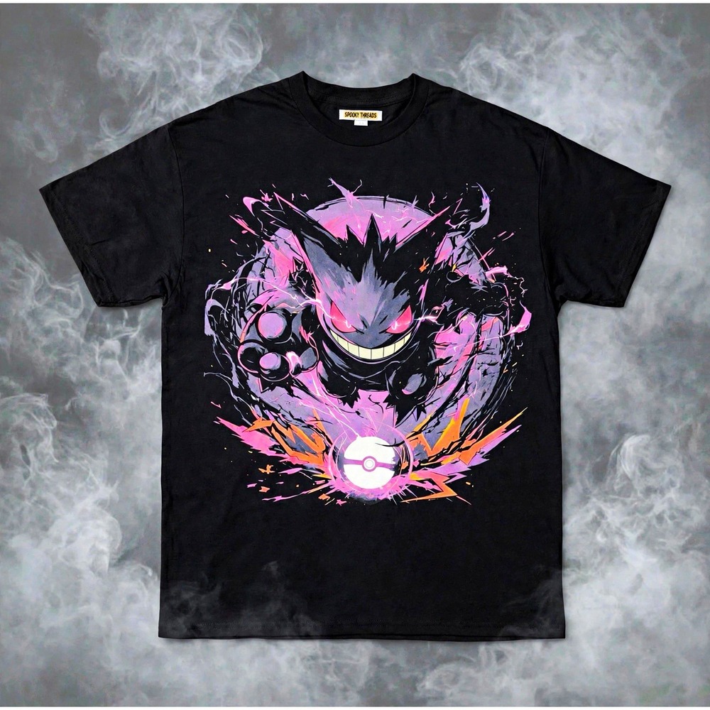 Spooky Threads Pokemon Gengar Black Graphic Print Crew Neck T-Shirt Mens XL